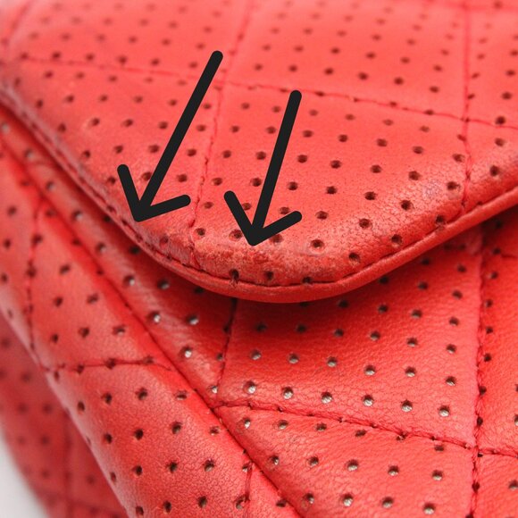 Pre-Owned, Restored CHANEL Perforated Leather Flap Shoulder Bag in Red/Silver - Picture 13 of 16
